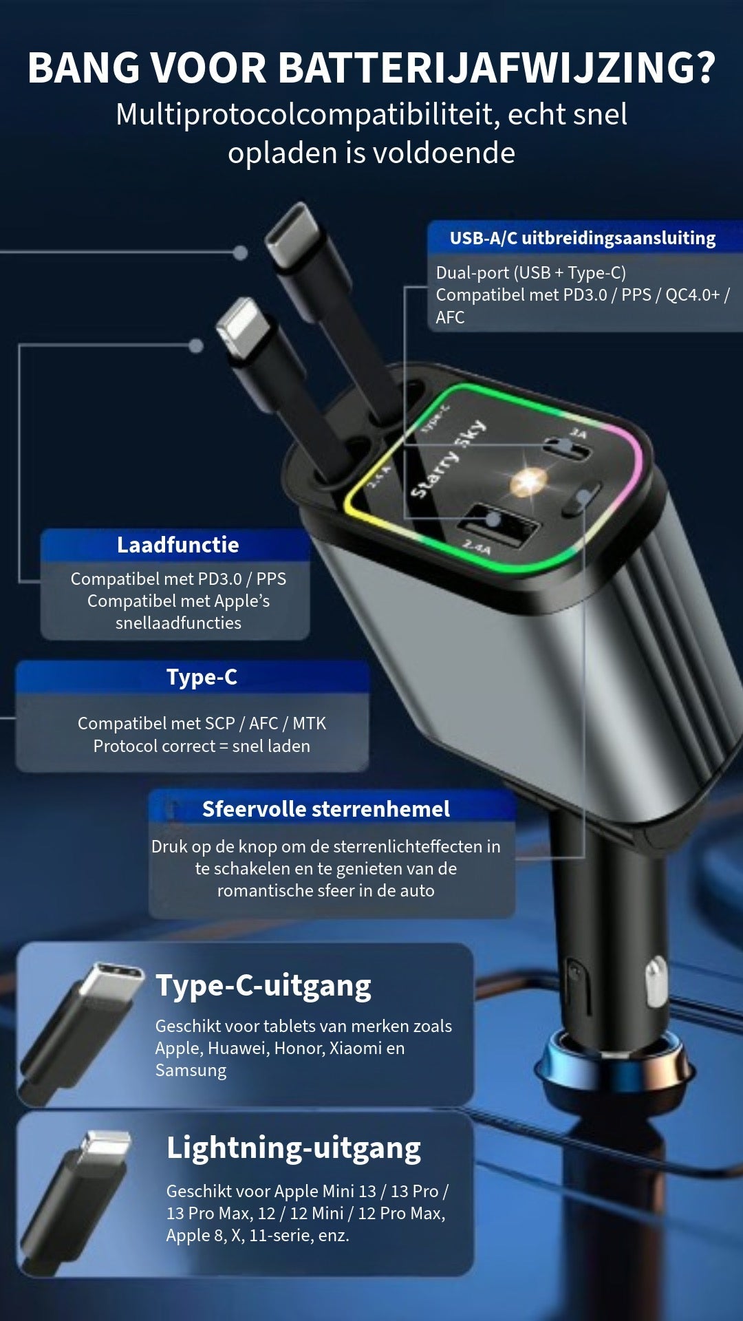 4-In-1 Auto Oplader