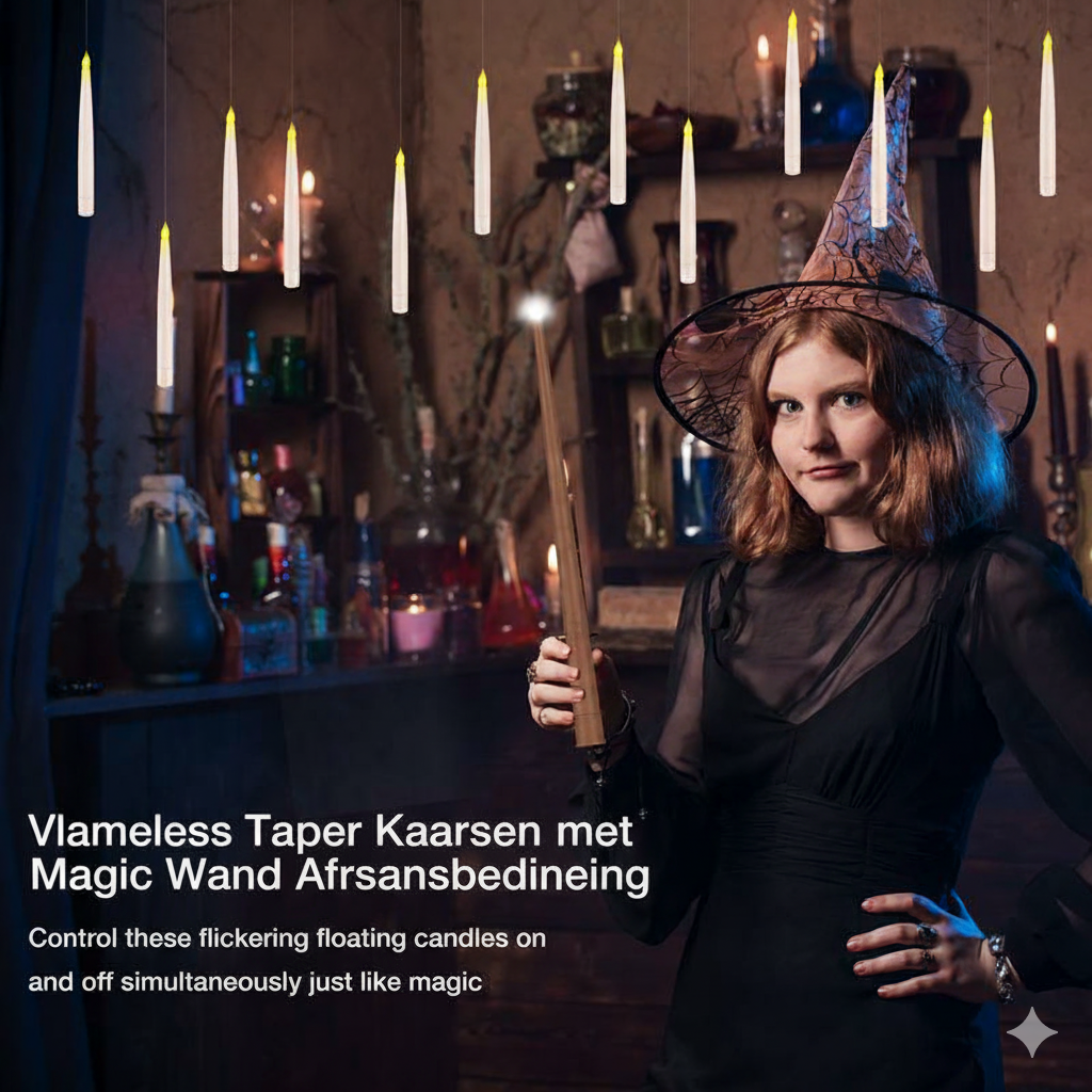 12 Zwevende LED Kaarsen met Toverstaf Afstandsbediening - Vlamloze Hangende Kaarsen voor Kerst- & Halloween Decoratie