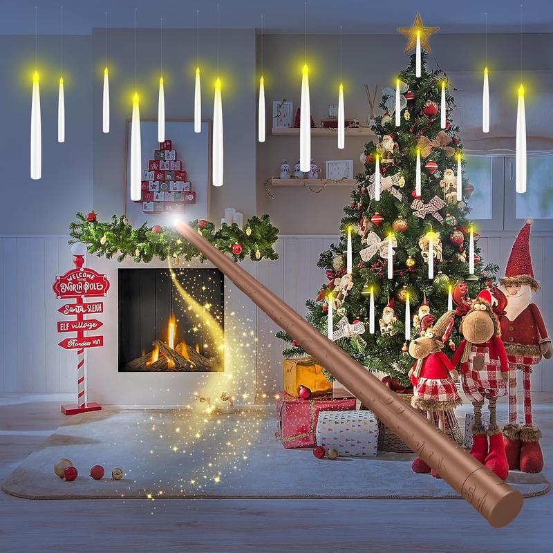 12 Zwevende LED Kaarsen met Toverstaf Afstandsbediening - Vlamloze Hangende Kaarsen voor Kerst- & Halloween Decoratie