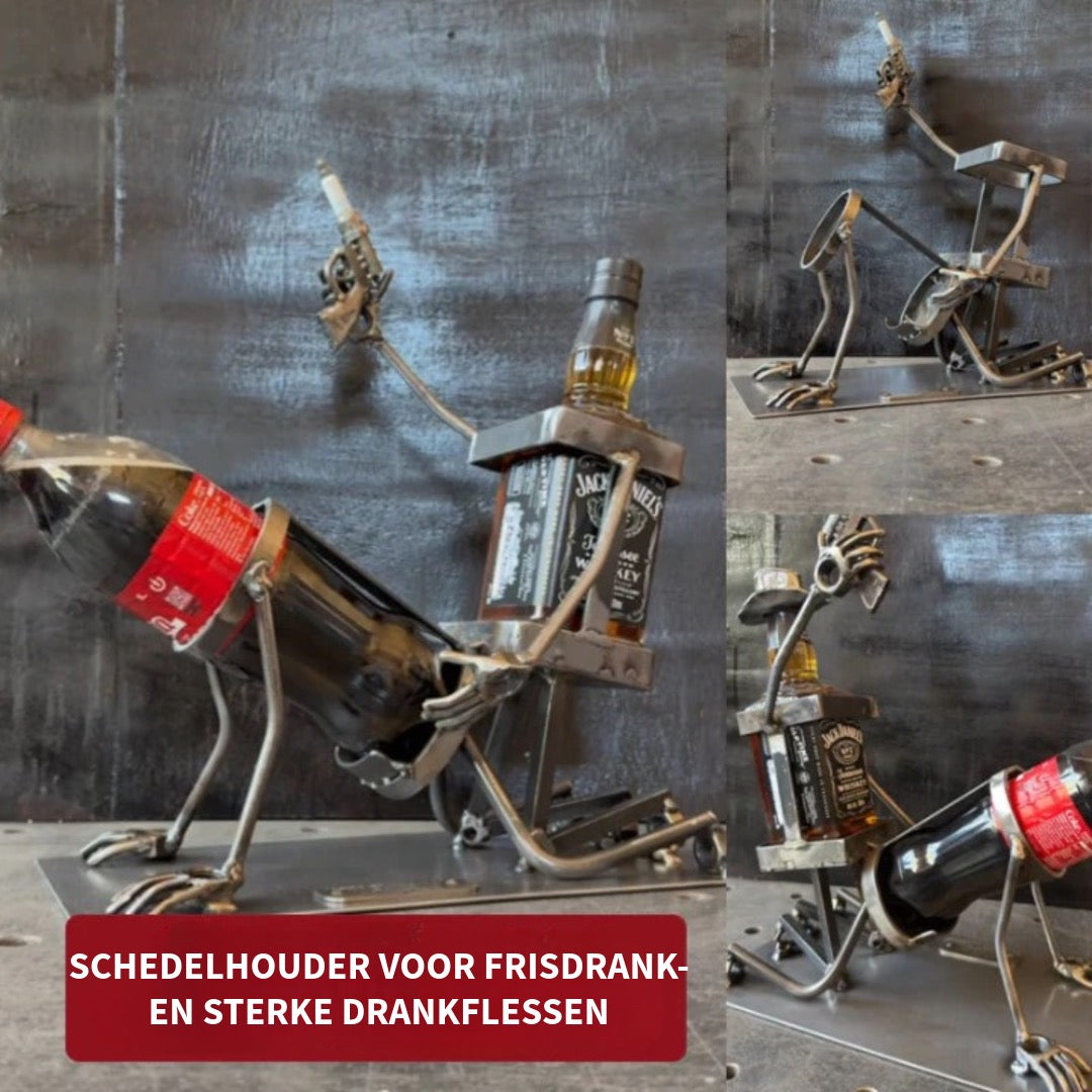 Schedelhouder voor frisdrank- en sterke drankflessen