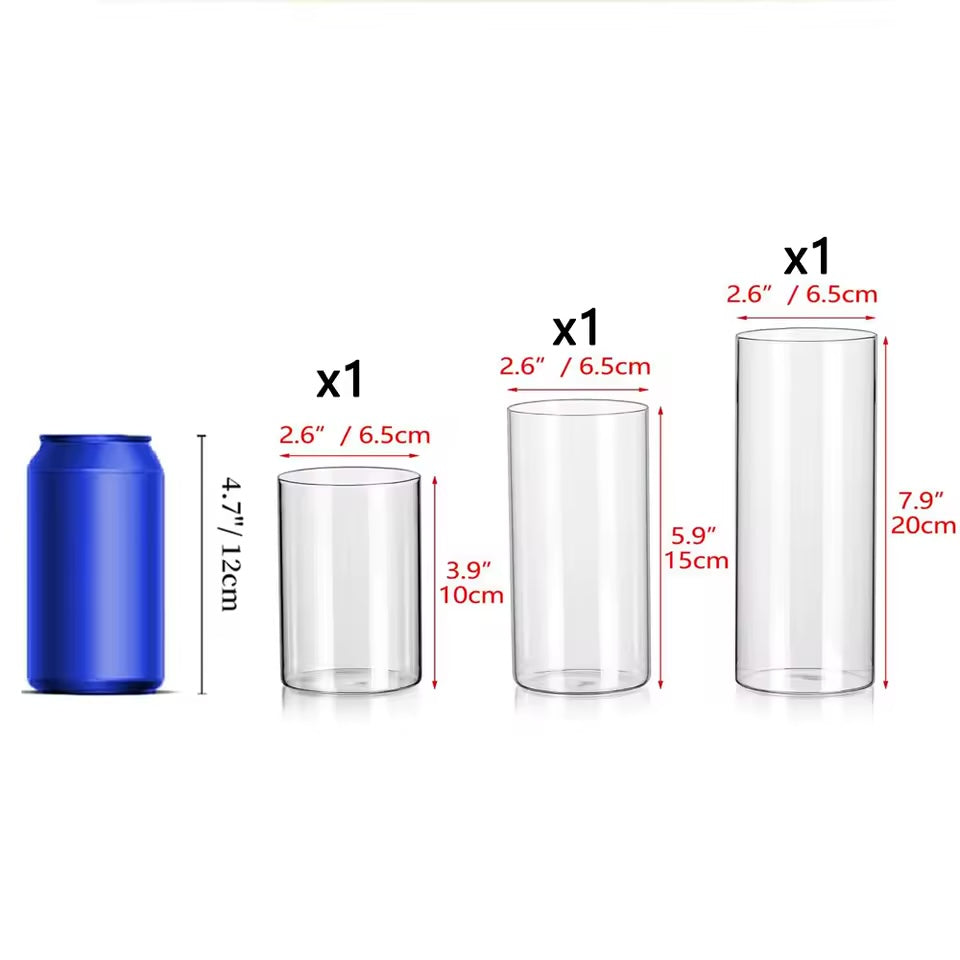 Cilinder Vazen van Glas - Set van 3 Verschillende Maten
