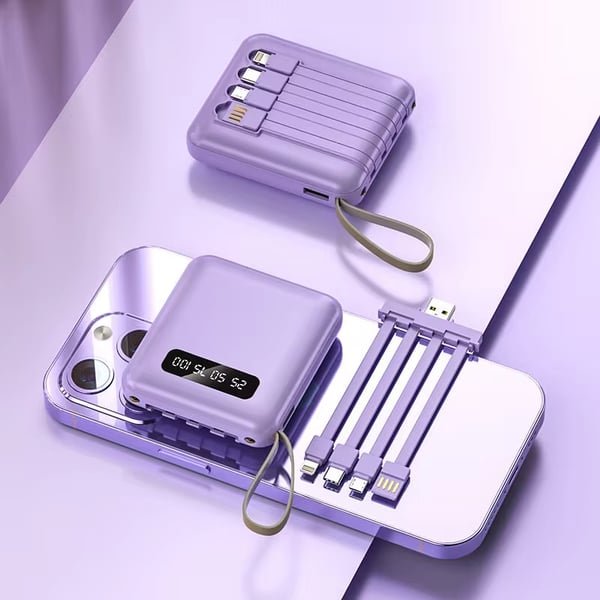 5000mAh Mini Power Bank met Ingebouwde Kabels | + Ingebouwde Zaklamp