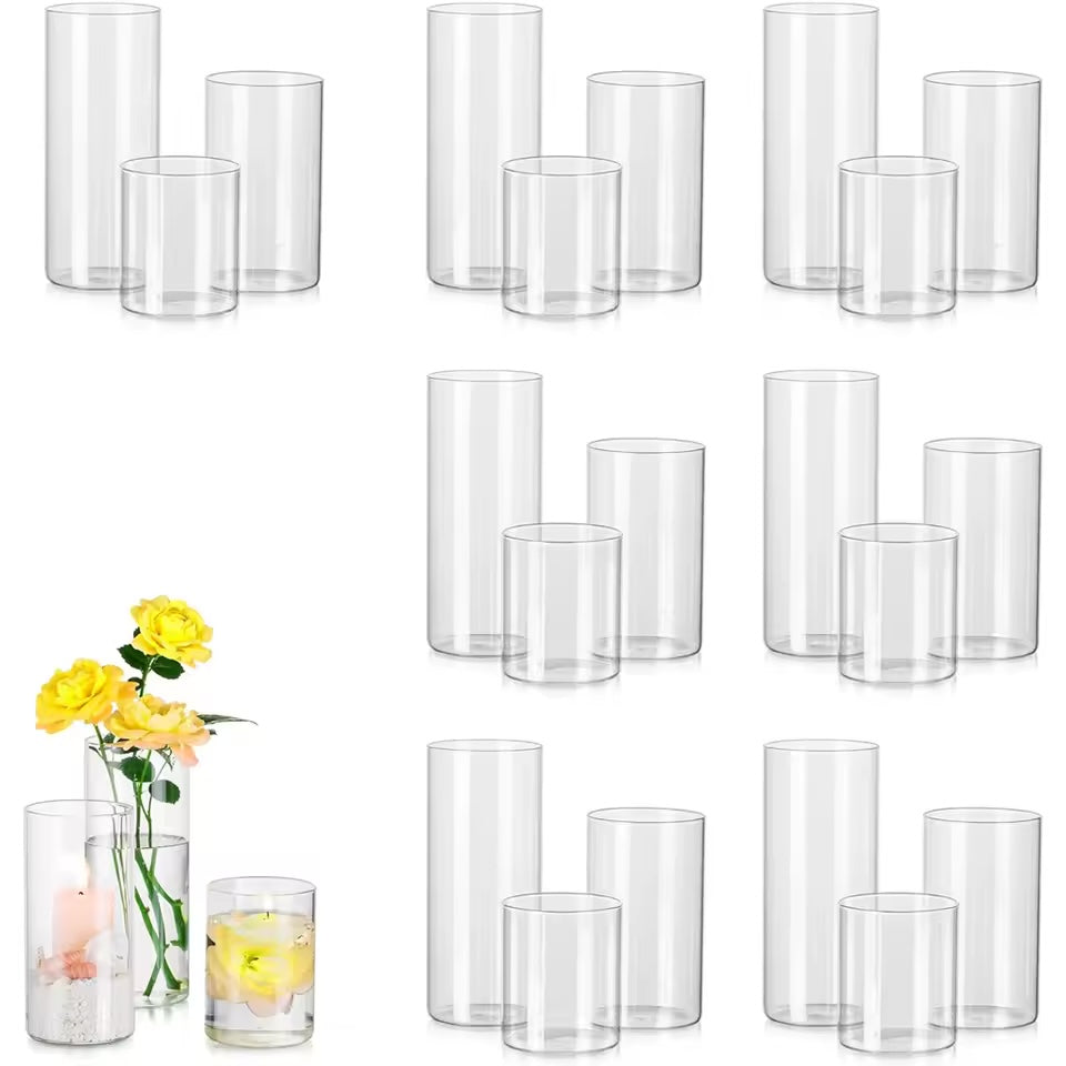 Cilinder Vazen van Glas - Set van 3 Verschillende Maten