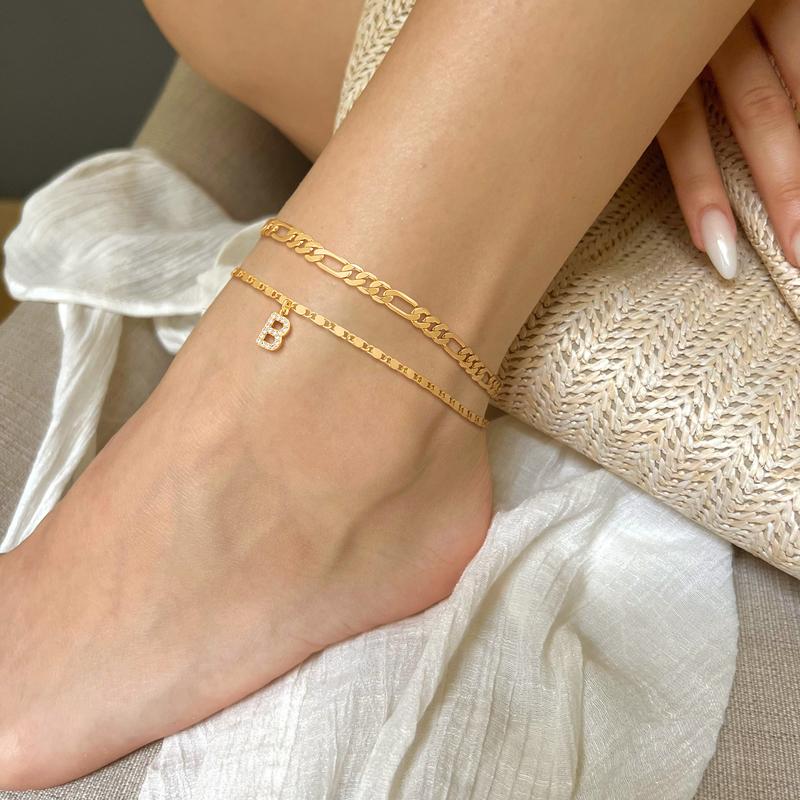 Set Enkelbandjes met Fijne Ketting en Initiaalbedel