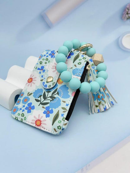 Dames Boho Sleutelhanger met Kwastjes & Kralen – Met Bloemenprint Portemonnee