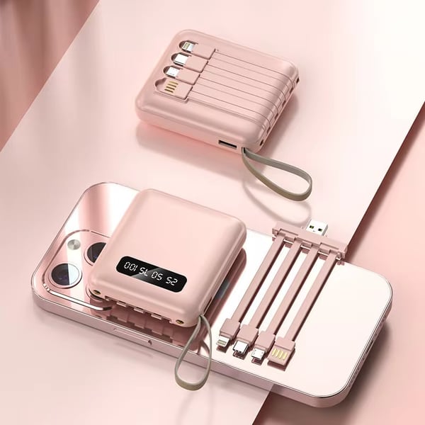 5000mAh Mini Power Bank met Ingebouwde Kabels | + Ingebouwde Zaklamp