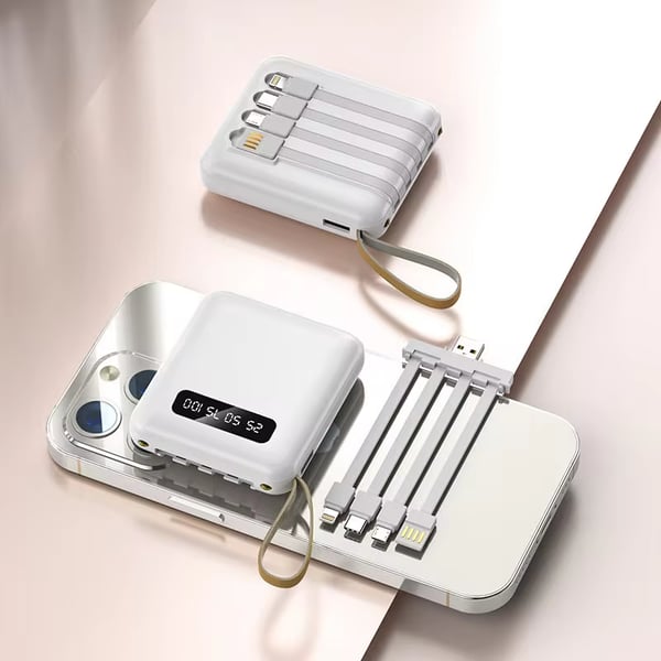 5000mAh Mini Power Bank met Ingebouwde Kabels | + Ingebouwde Zaklamp