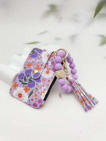 Dames Boho Sleutelhanger met Kwastjes & Kralen – Met Bloemenprint Portemonnee