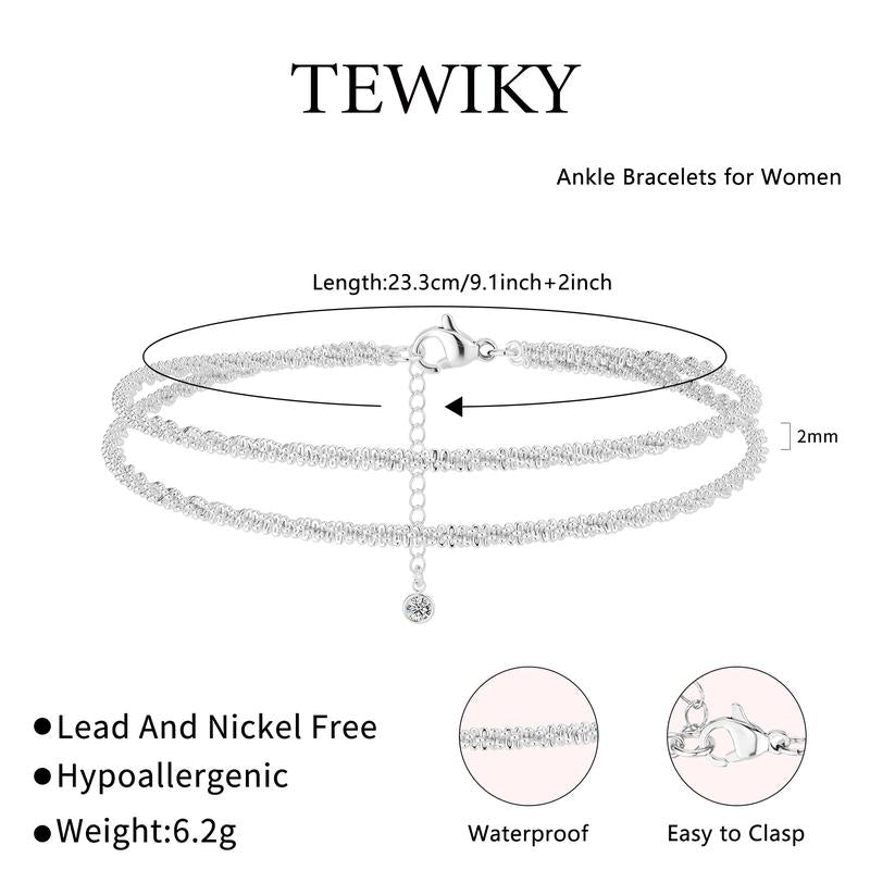TEWIKY Fijne Gelaagde Enkelband – Waterdicht en Elegant voor Dames