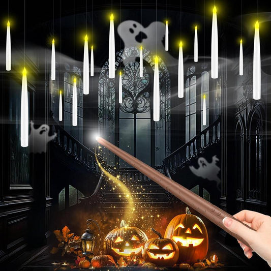 12 Zwevende LED Kaarsen met Toverstaf Afstandsbediening - Vlamloze Hangende Kaarsen voor Kerst- &amp; Halloween Decoratie