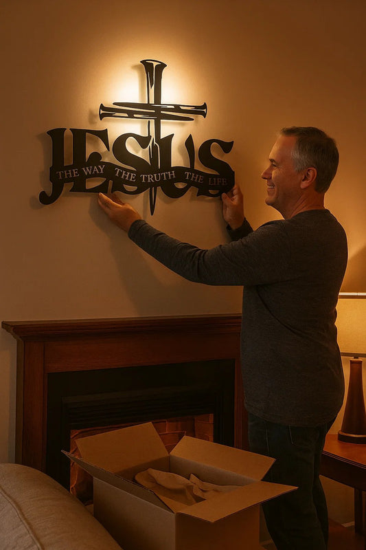 Exclusieve Wanddecoratie – Jezus en Kruis in Handgemaakt Design