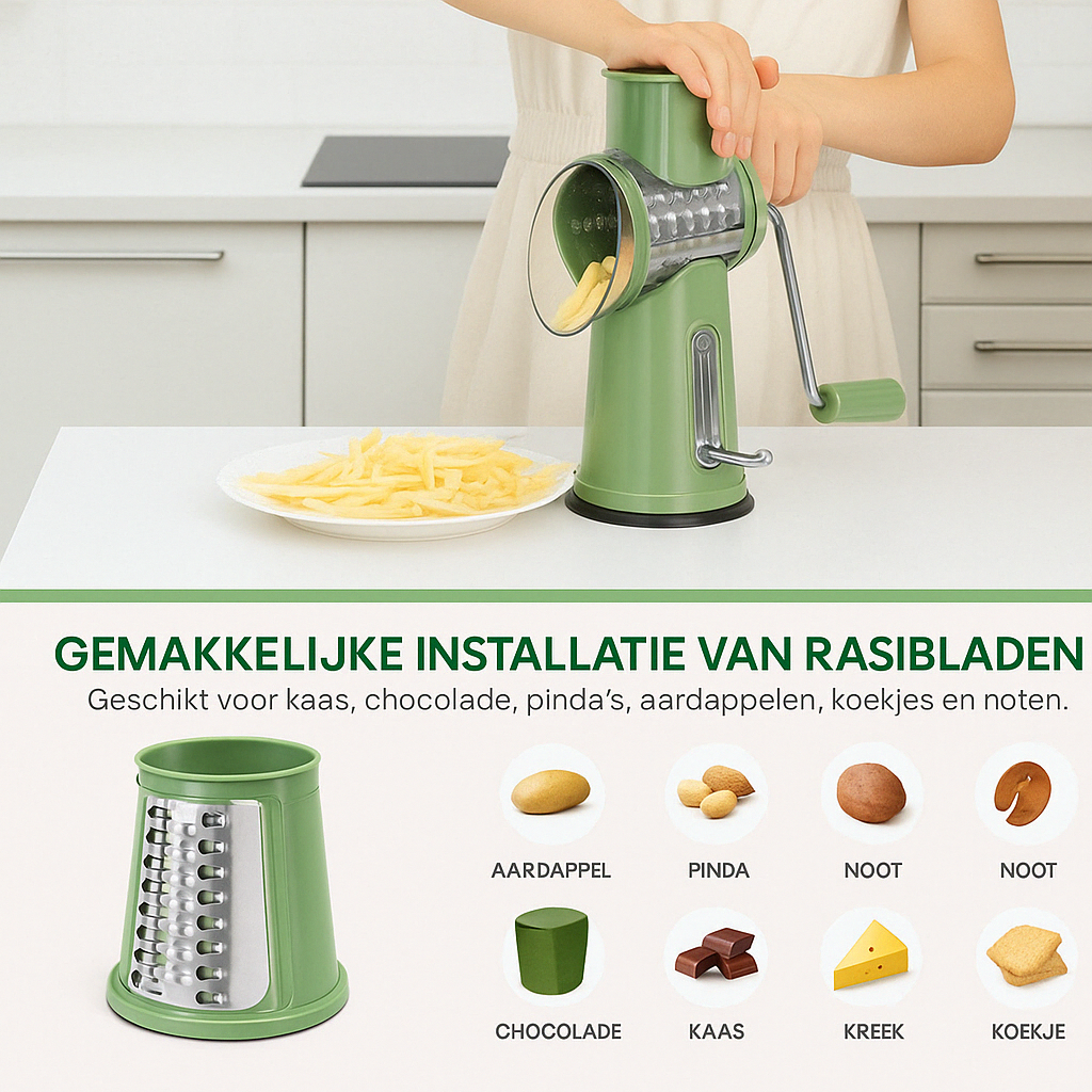 Roterende Kaasrasp met Handgreep – Snel en Veilig Raspcomfort