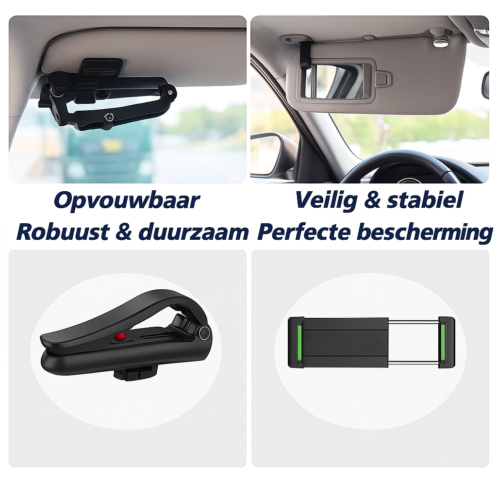 Multifunctionele 1080° Telefoonhouder – Voor Zonneklep & Volledige Rotatie