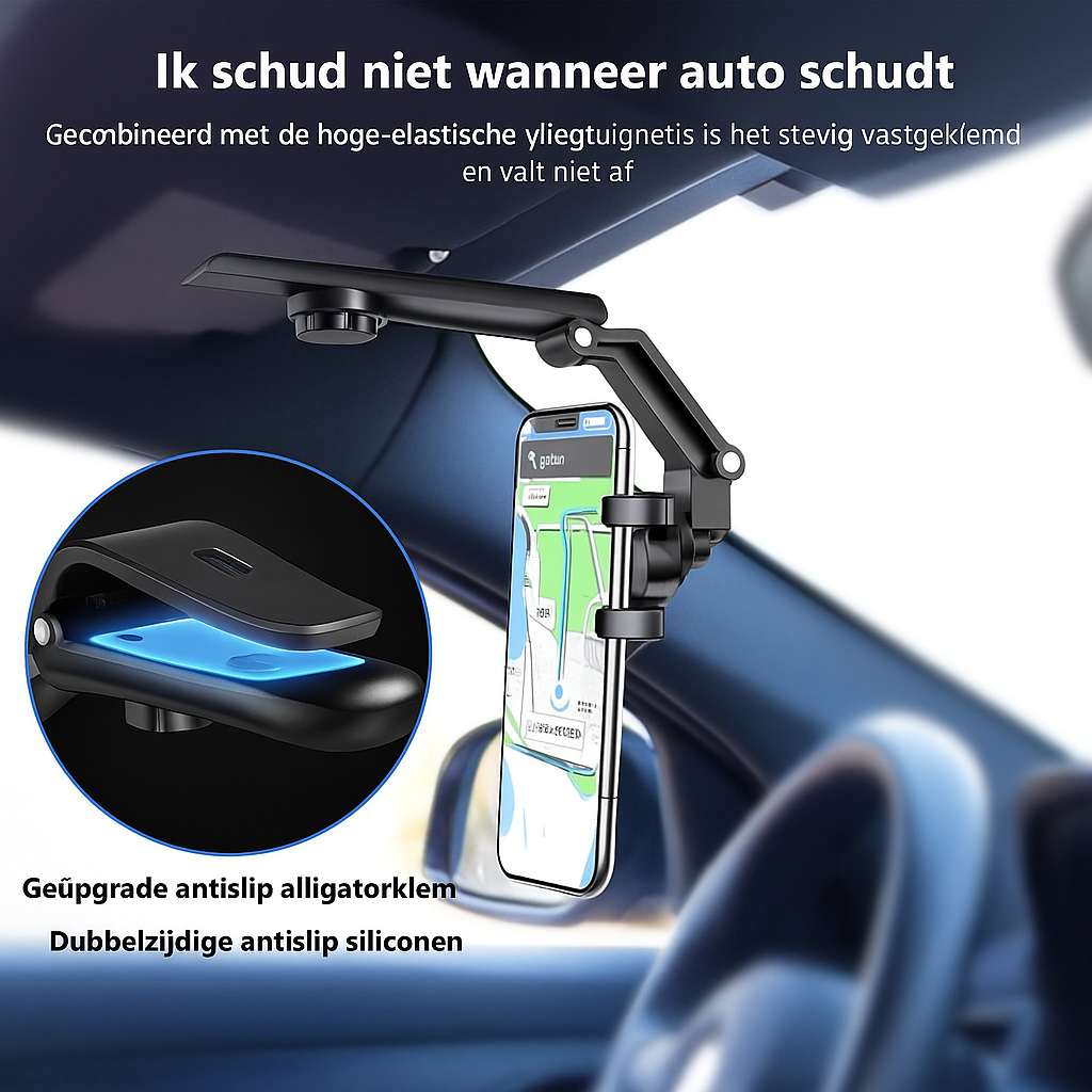 Multifunctionele 1080° Telefoonhouder – Voor Zonneklep & Volledige Rotatie