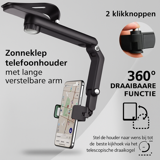 Multifunctionele 1080° Telefoonhouder – Voor Zonneklep & Volledige Rotatie