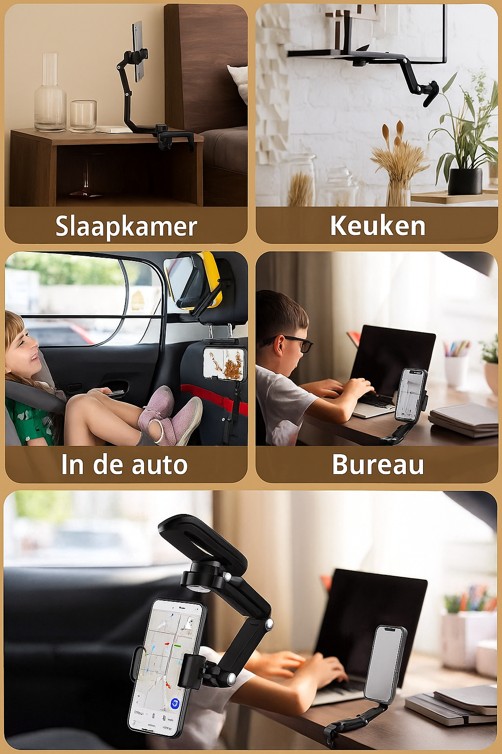 Multifunctionele 1080° Telefoonhouder – Voor Zonneklep & Volledige Rotatie