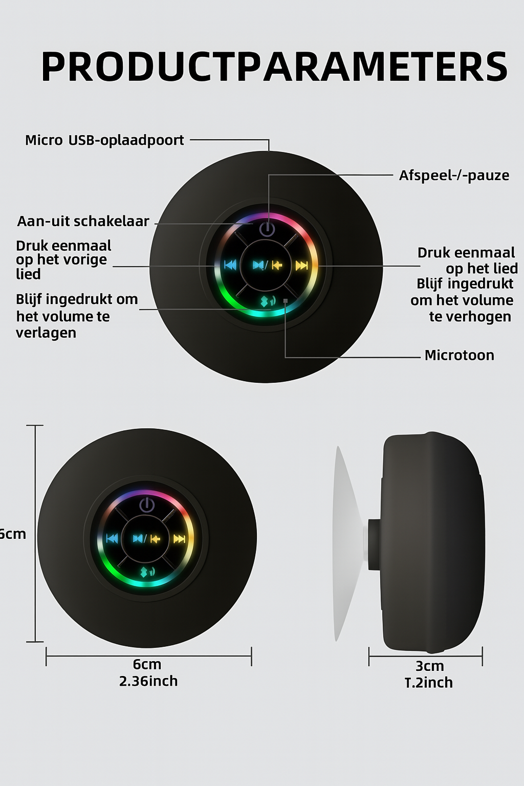 Douche Speaker met LED – Draadloos & Waterbestendig