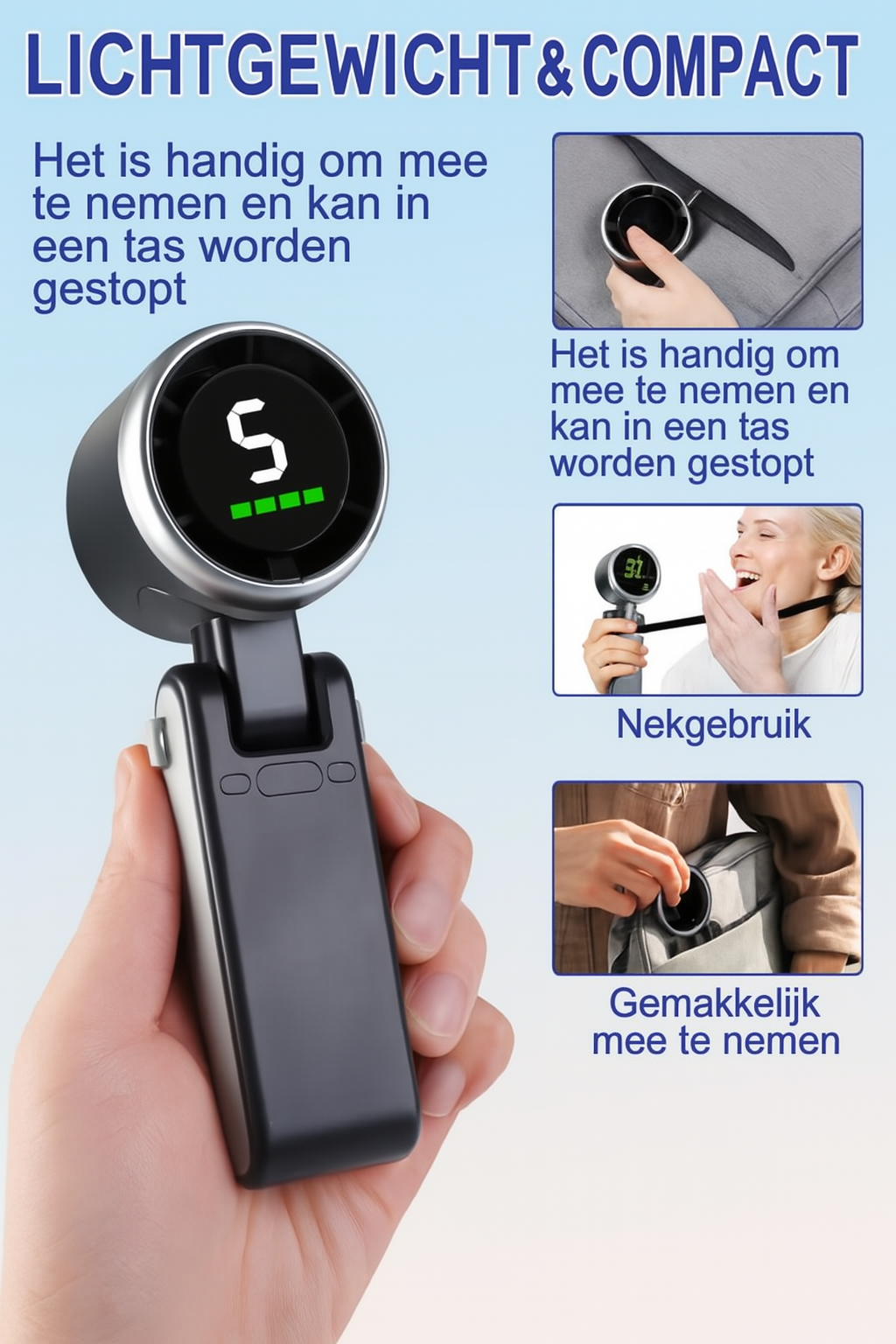 Draagbare Handventilator met Turbofunctie