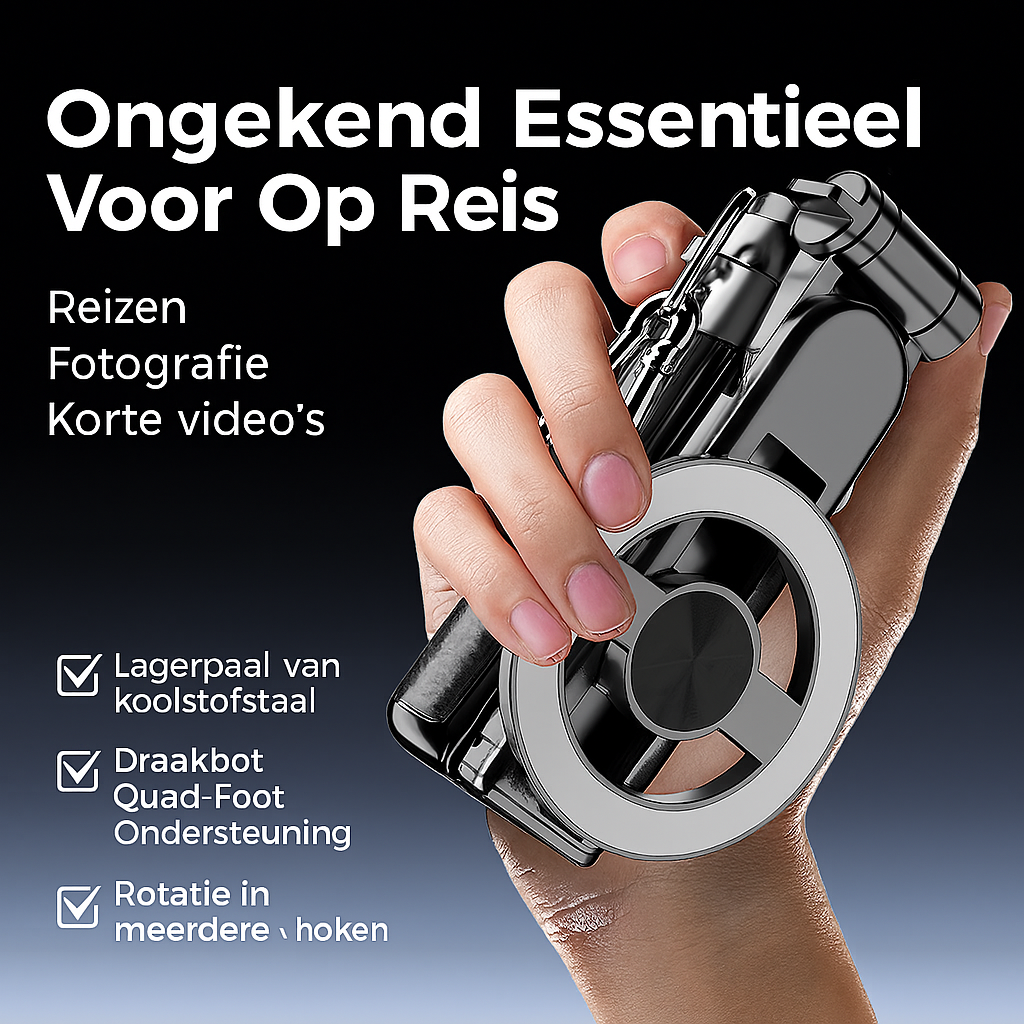 Nieuwe 4-in-1 Magnetische Mini Selfiestick – Multifunctioneel met 360° Rotatie