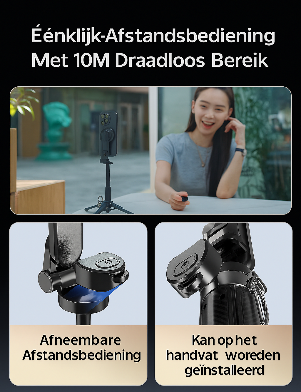 Nieuwe 4-in-1 Magnetische Mini Selfiestick – Multifunctioneel met 360° Rotatie