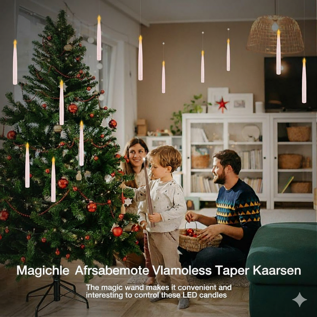12 Zwevende LED Kaarsen met Toverstaf Afstandsbediening - Vlamloze Hangende Kaarsen voor Kerst- &amp; Halloween Decoratie