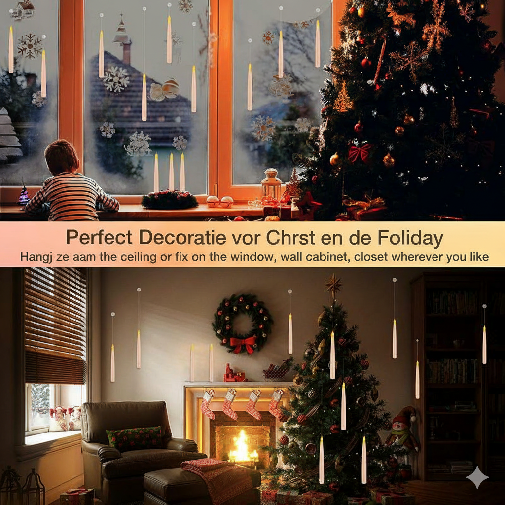 12 Zwevende LED Kaarsen met Toverstaf Afstandsbediening - Vlamloze Hangende Kaarsen voor Kerst- &amp; Halloween Decoratie