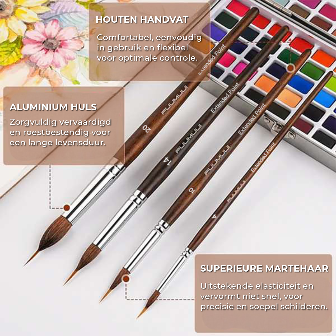 Professionele Precisie Aquarelpenselen | 4 Stuks