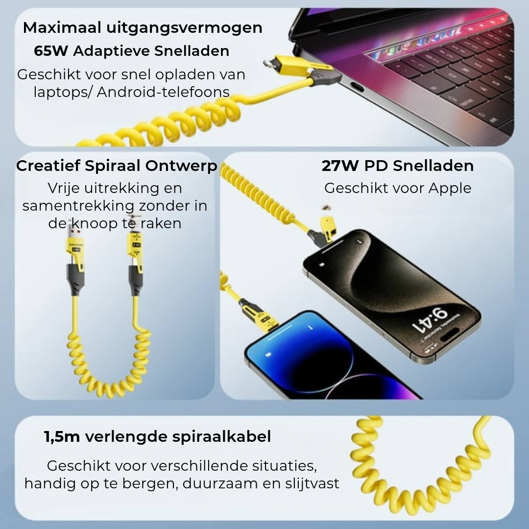 4-In-1 Uittrekbare Oplader | 150cm