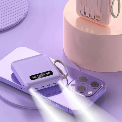 5000mAh Mini Power Bank met Ingebouwde Kabels | + Ingebouwde Zaklamp