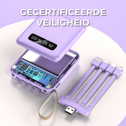 5000mAh Mini Power Bank met Ingebouwde Kabels | + Ingebouwde Zaklamp