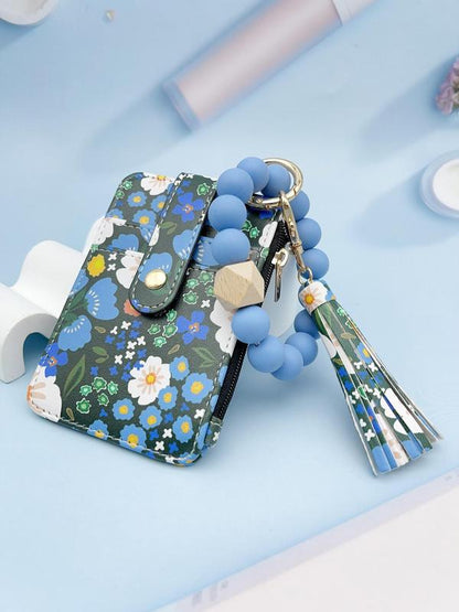 Dames Boho Sleutelhanger met Kwastjes & Kralen – Met Bloemenprint Portemonnee