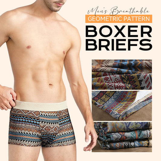 Ademende boxershorts voor heren met geometrisch patroon-1 Set（3 Stuks）