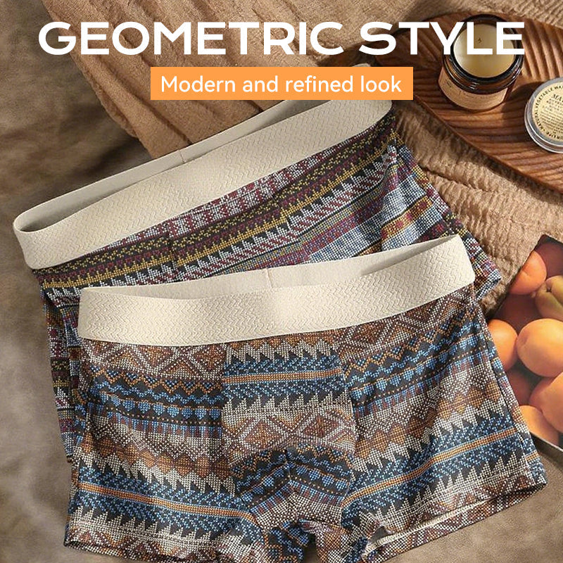 Ademende boxershorts voor heren met geometrisch patroon-1 Set（3 Stuks）