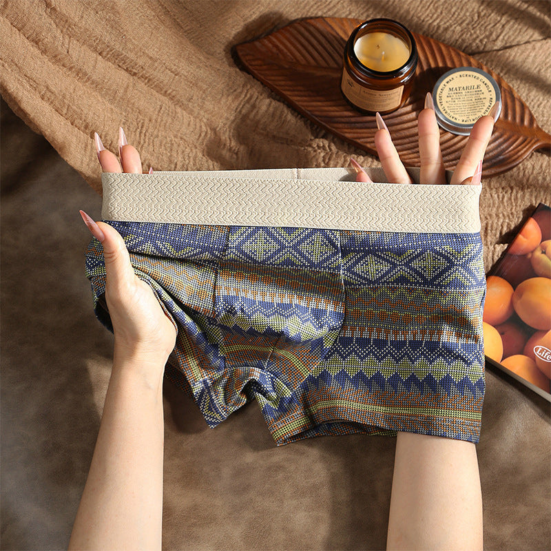 Ademende boxershorts voor heren met geometrisch patroon-1 Set（3 Stuks）